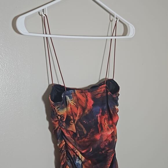 NWT PrettyLittleThing Multi Print Mesh Cup Detail Ruched Bodycon Dress Sz 0 - Picture 9 of 13
